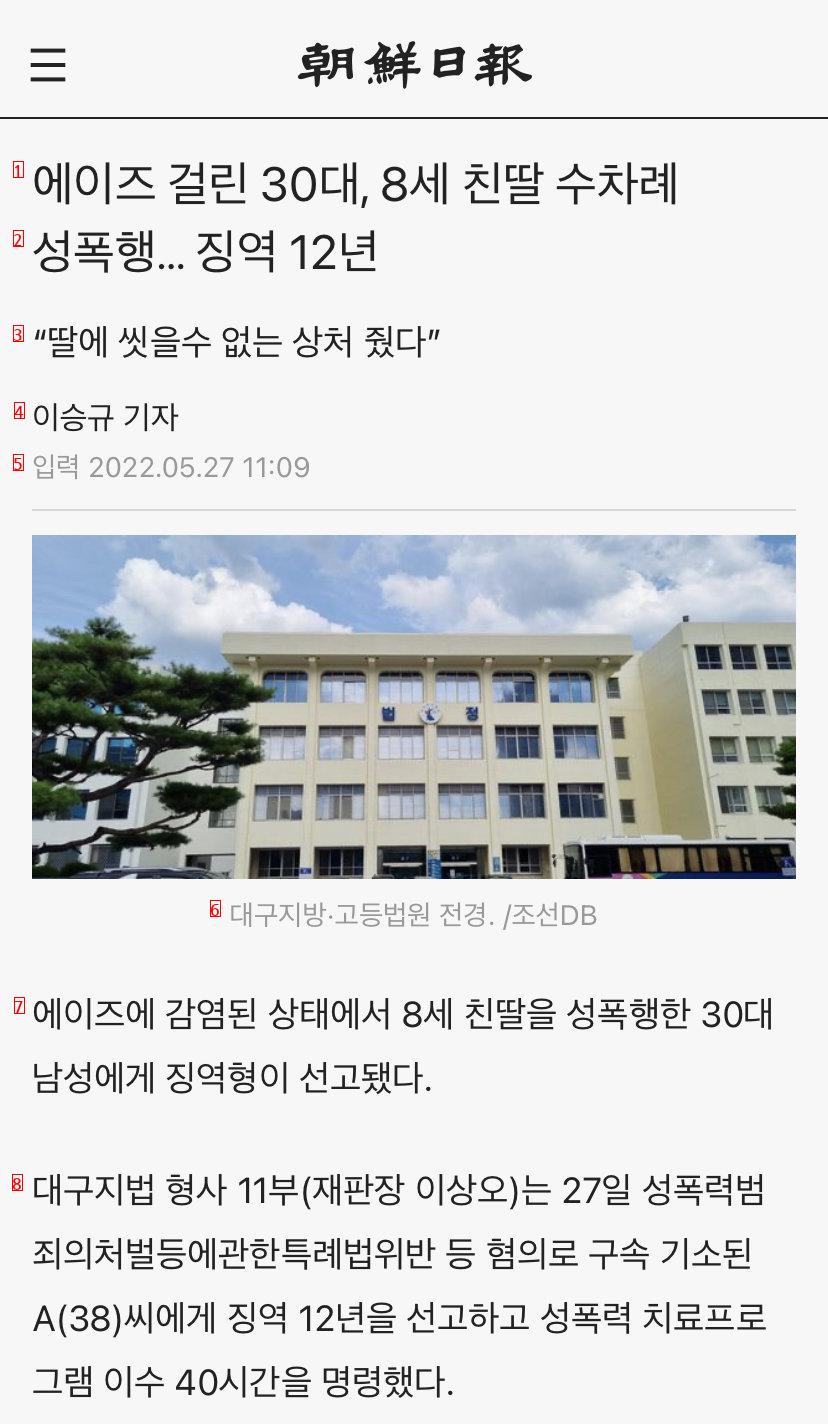 에이즈 걸린 30대, 8세 친딸 수차례 성폭행 징역 12년