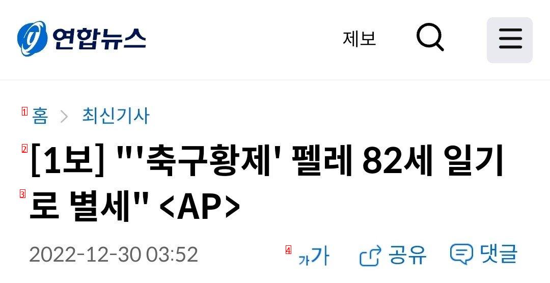 [1보] """"''축구황제'' 펠레 82세 일기로 별세"""" <AP>