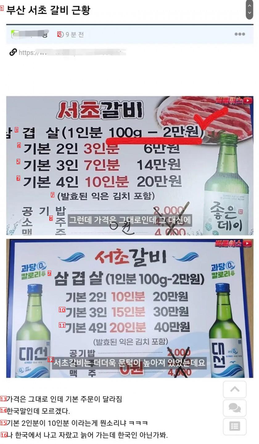 부산 서초갈비 2023년 가격 근황