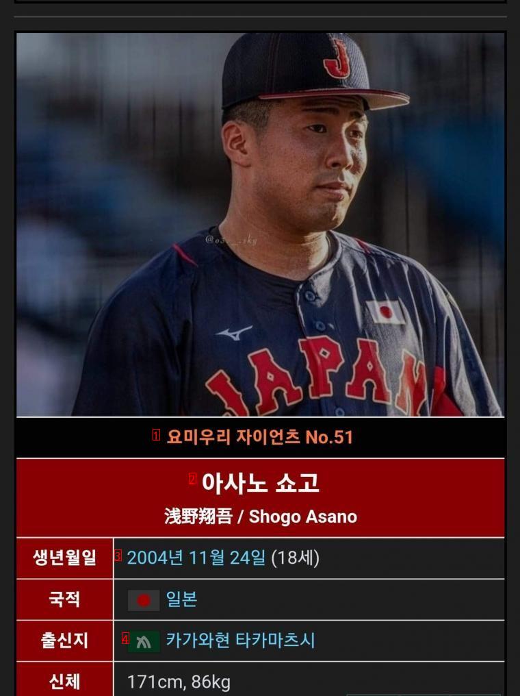 일본의 약관 18세 야구선수