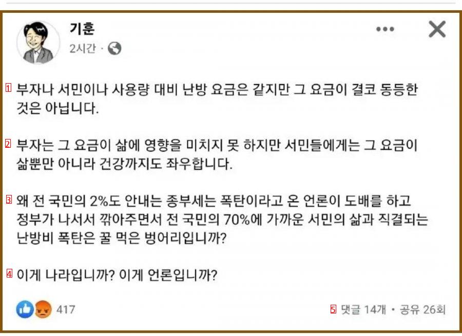 종부세는 폭탄이고 난방비는 당연하다는 언론