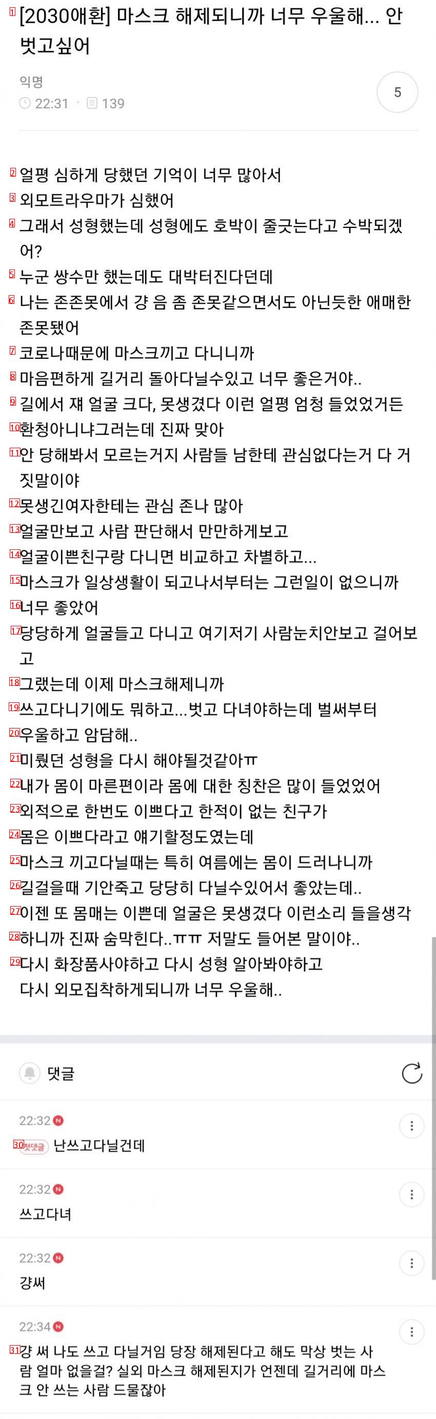 실내 마스크 해제가 우울한 사람