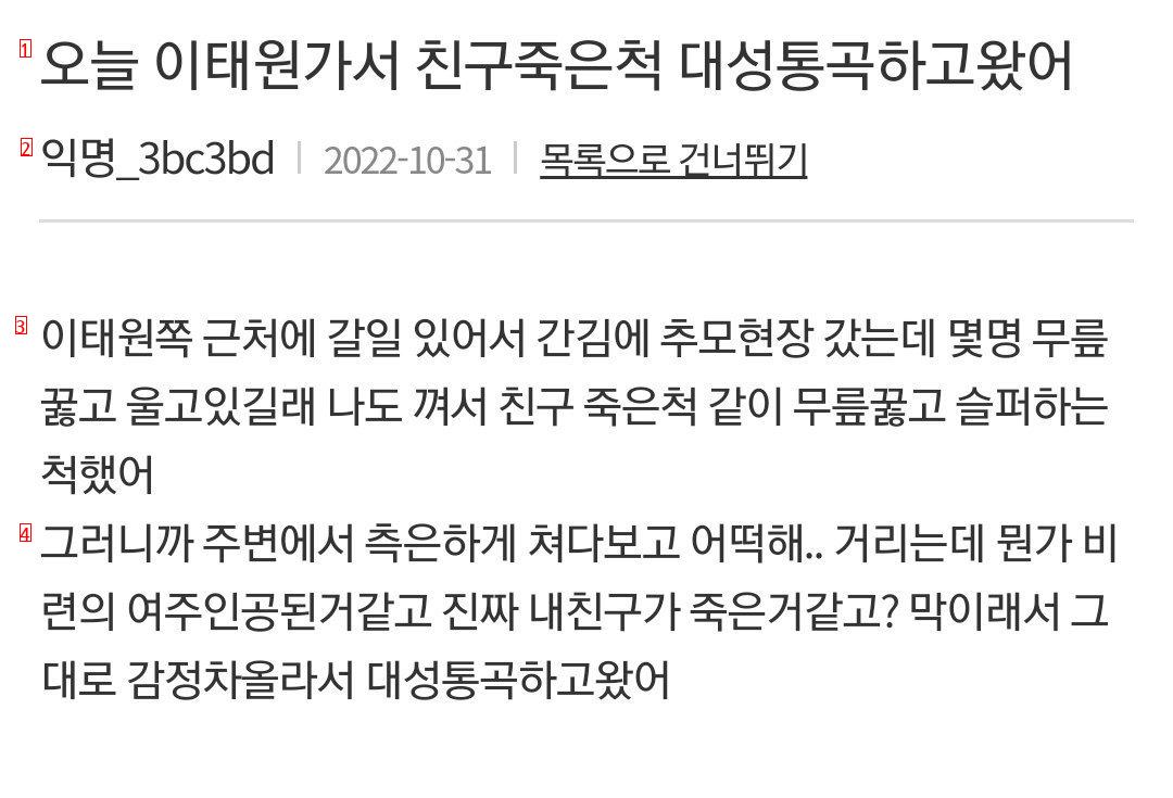 이태원 가서 친구 죽은척 대성통곡하고 왔다는 미친놈 ㄷㄷ