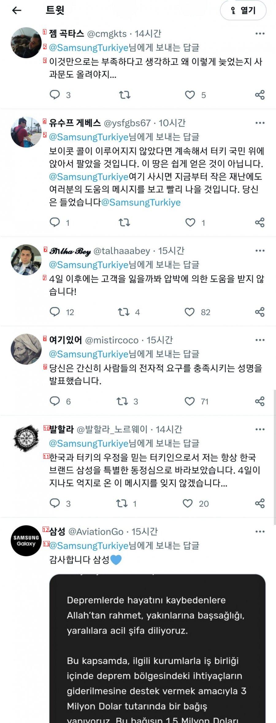 삼성의 300만 달러 기부 튀르키예 반응