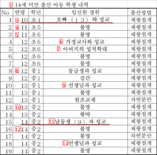 초등학생 임신 사유