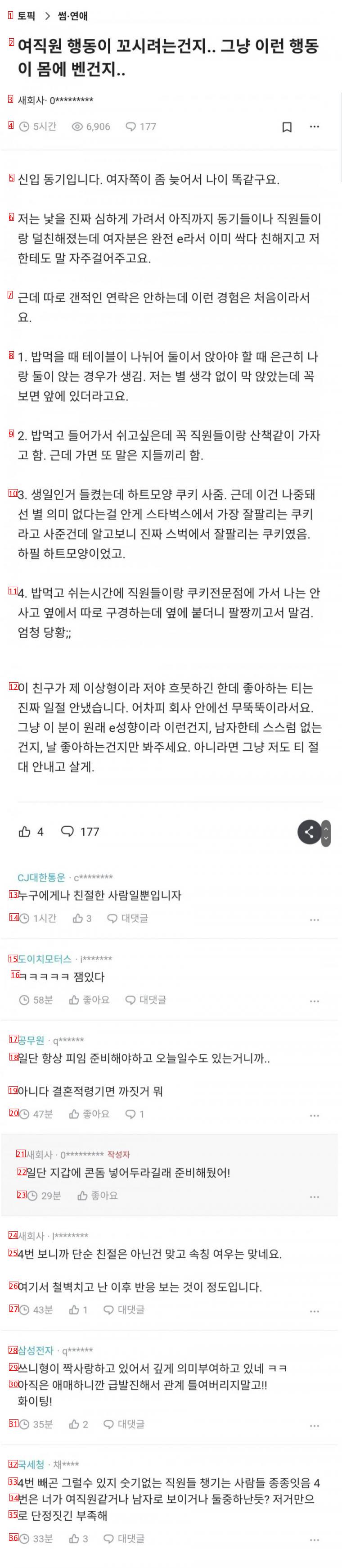 댓글 177개 달린 신입 여직원 행동