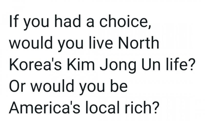 北朝鮮で皇帝として暮らすvs米国で町の金持ちとして暮らすvote