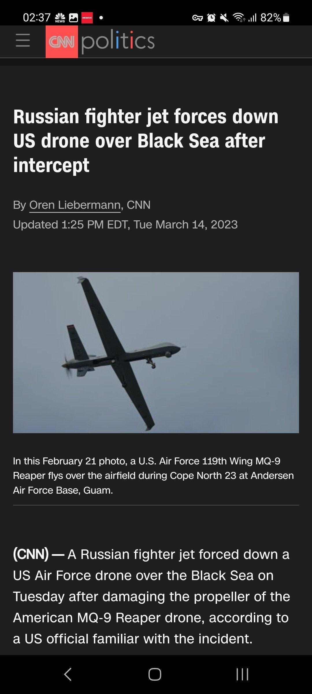 速報 黒海上空でロシアのジェット機と米国のドローン衝突
