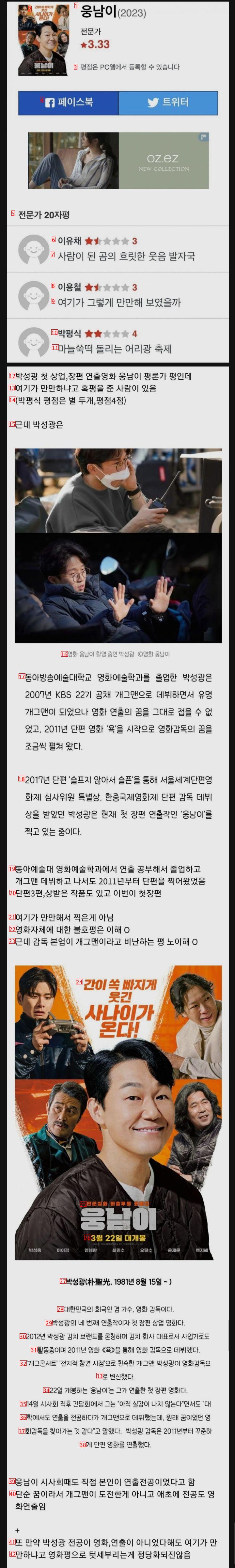 개그맨 박성광 연출한 영화 """"웅남이"""" 평론가 논란