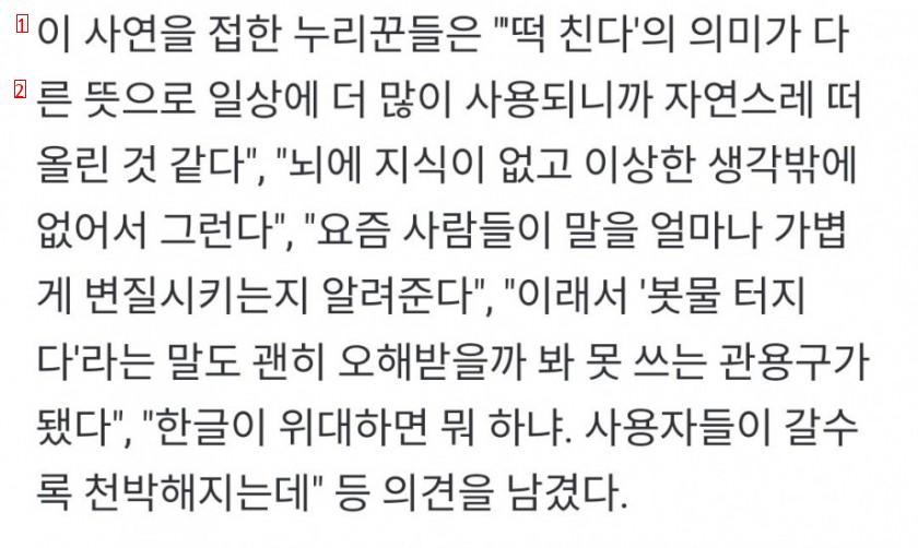 """"이 정도면 떡을 치죠"""" 한마디에 민망 분위기…문해력 논란 재점화