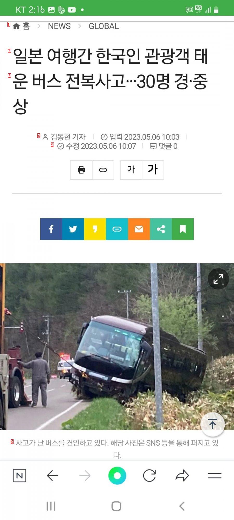 日本で韓国人観光客のバス事故で30人が軽重賞