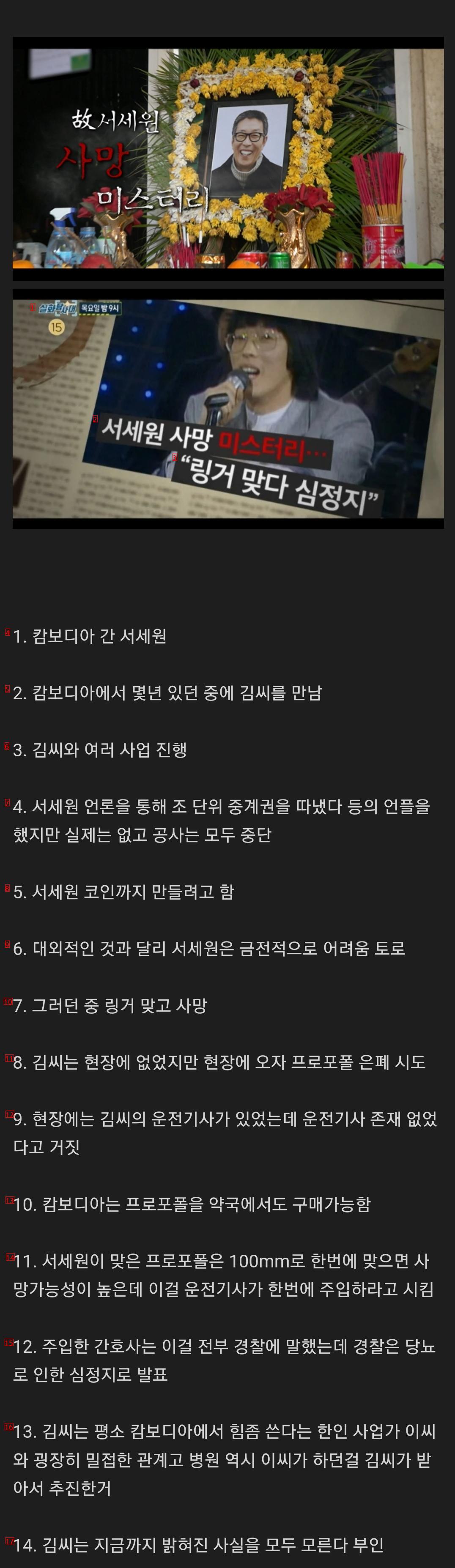 서세원 사망 미스터리 실화탐사대 보도 요약