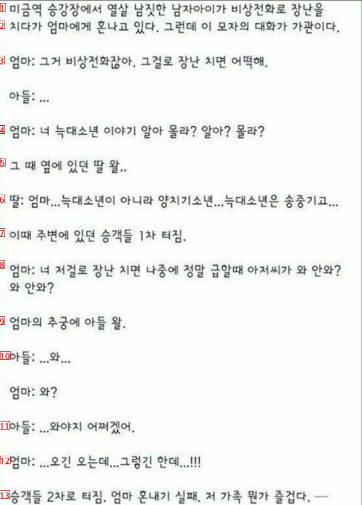 지하철에서 아들 혼내다 빵 터진 승객