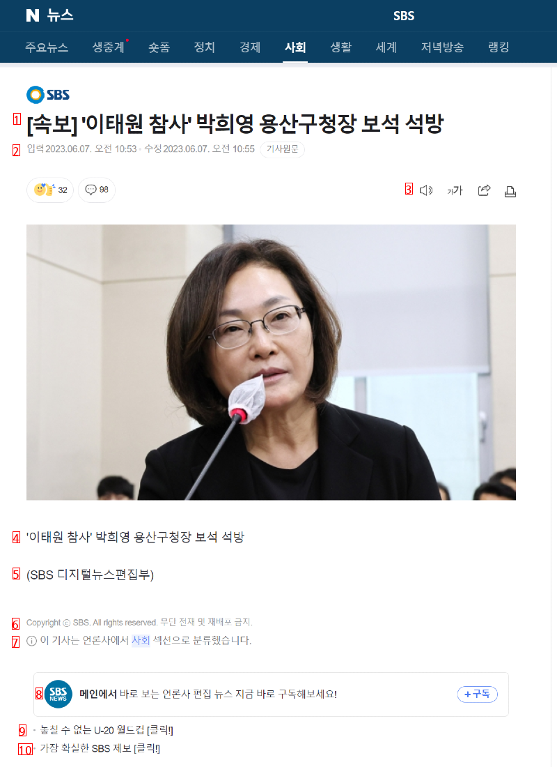 박희영 용산구청장 풀려났네요.