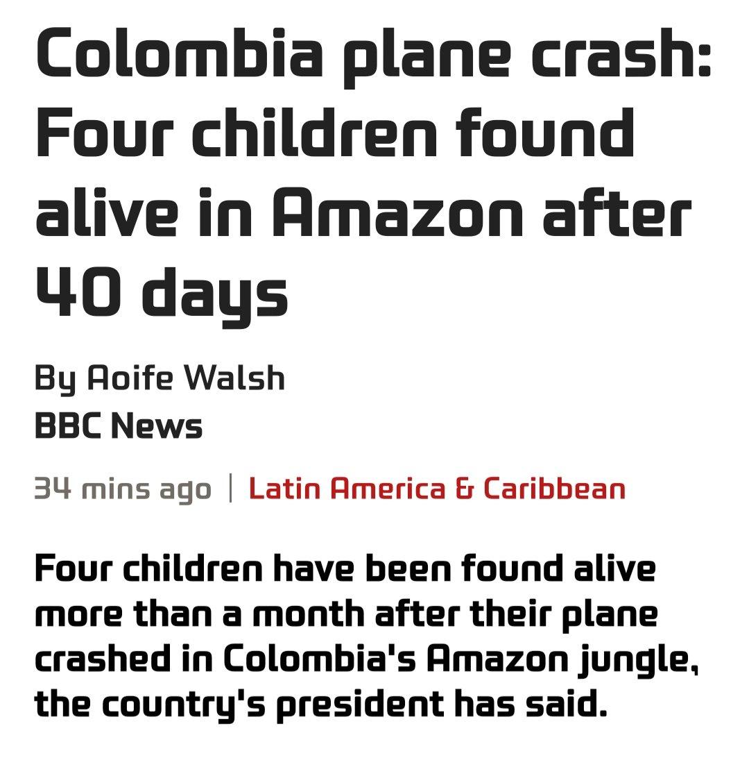 コロンビアの飛行機墜落から40日後にAmazonで子供4人が生存発見