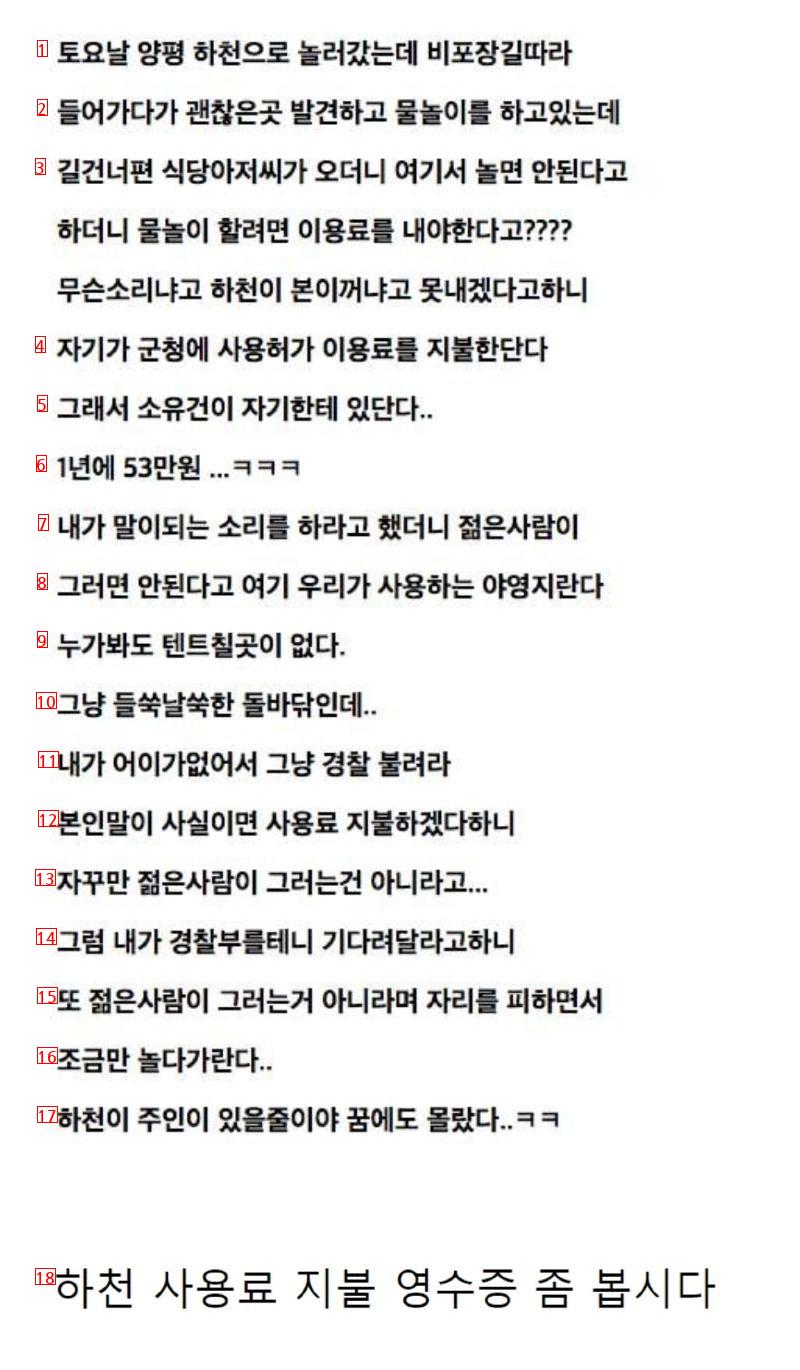 하천 이용료를 내라는 식당주인