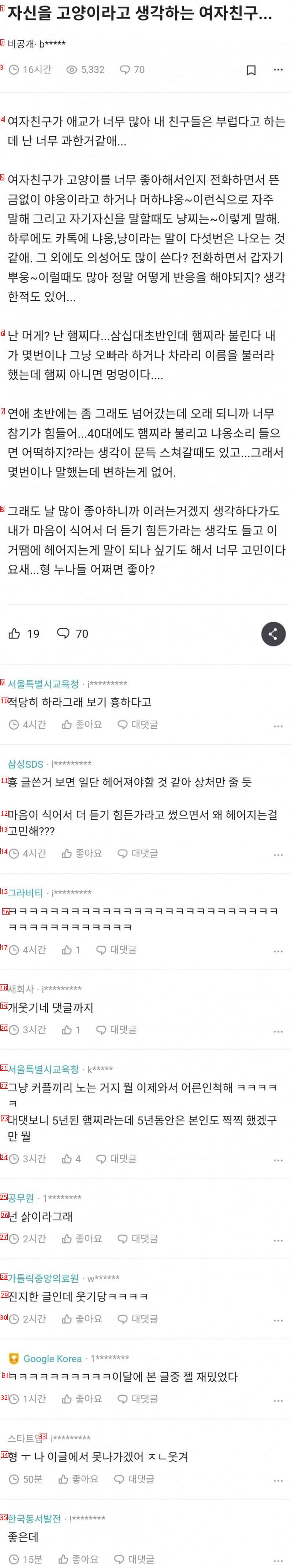 자신을 고양이라 생각하는 여자친구