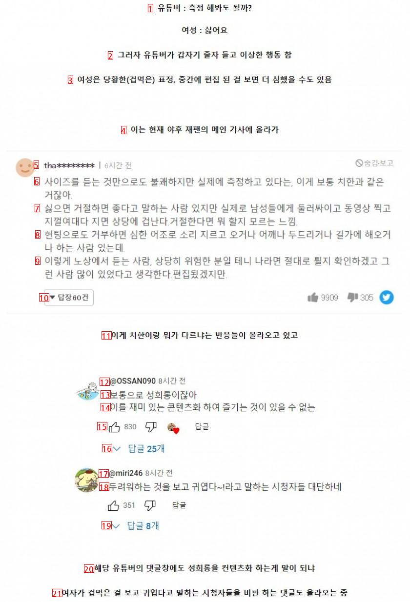 일본에서 가슴 측정으로 논란이 되고 있는 유튜버