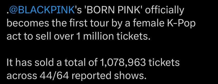 ガールズグループで初めてワールドツアーのチケットを 100万枚売ったというBLACKPINK