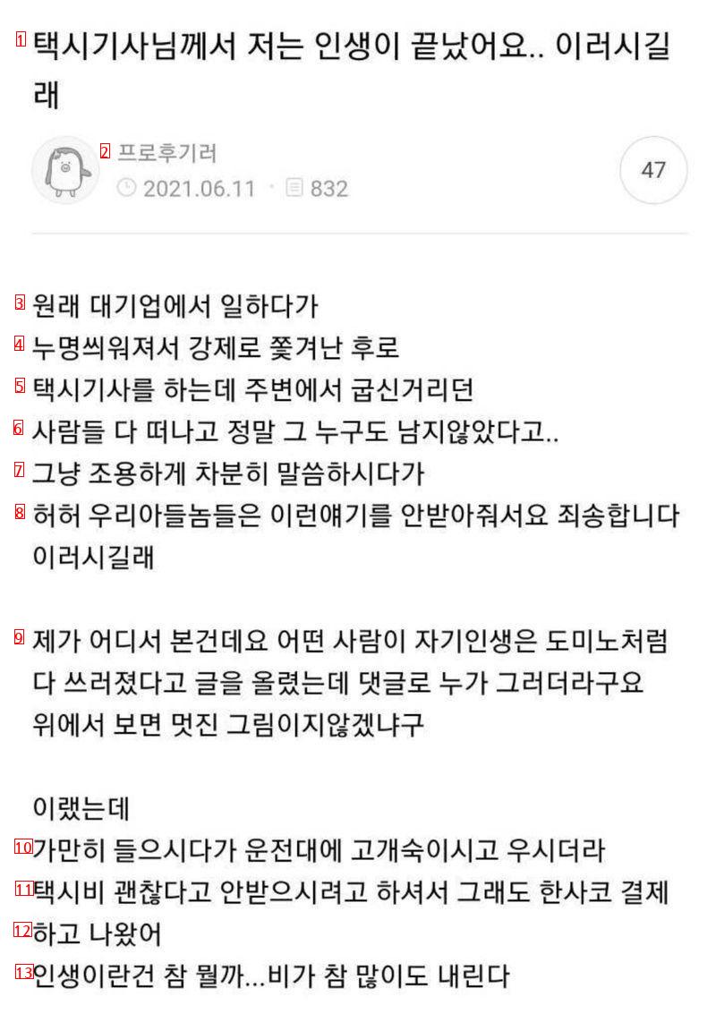 택시기사님께서 저는 인생이 끝났어요… 이러시길래