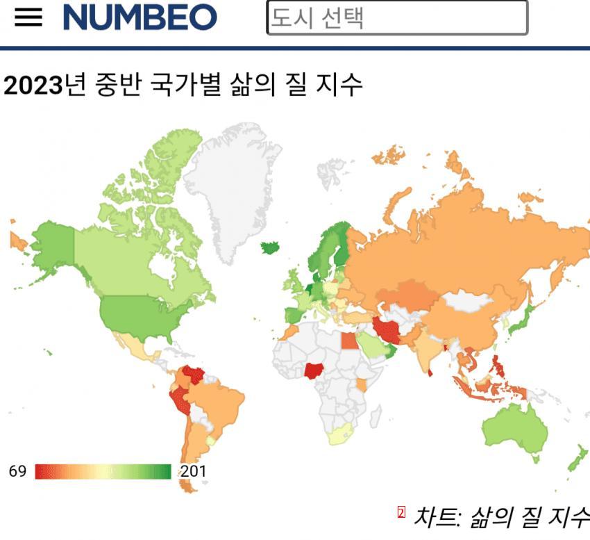 2023년 국가별 삶의 질 지수