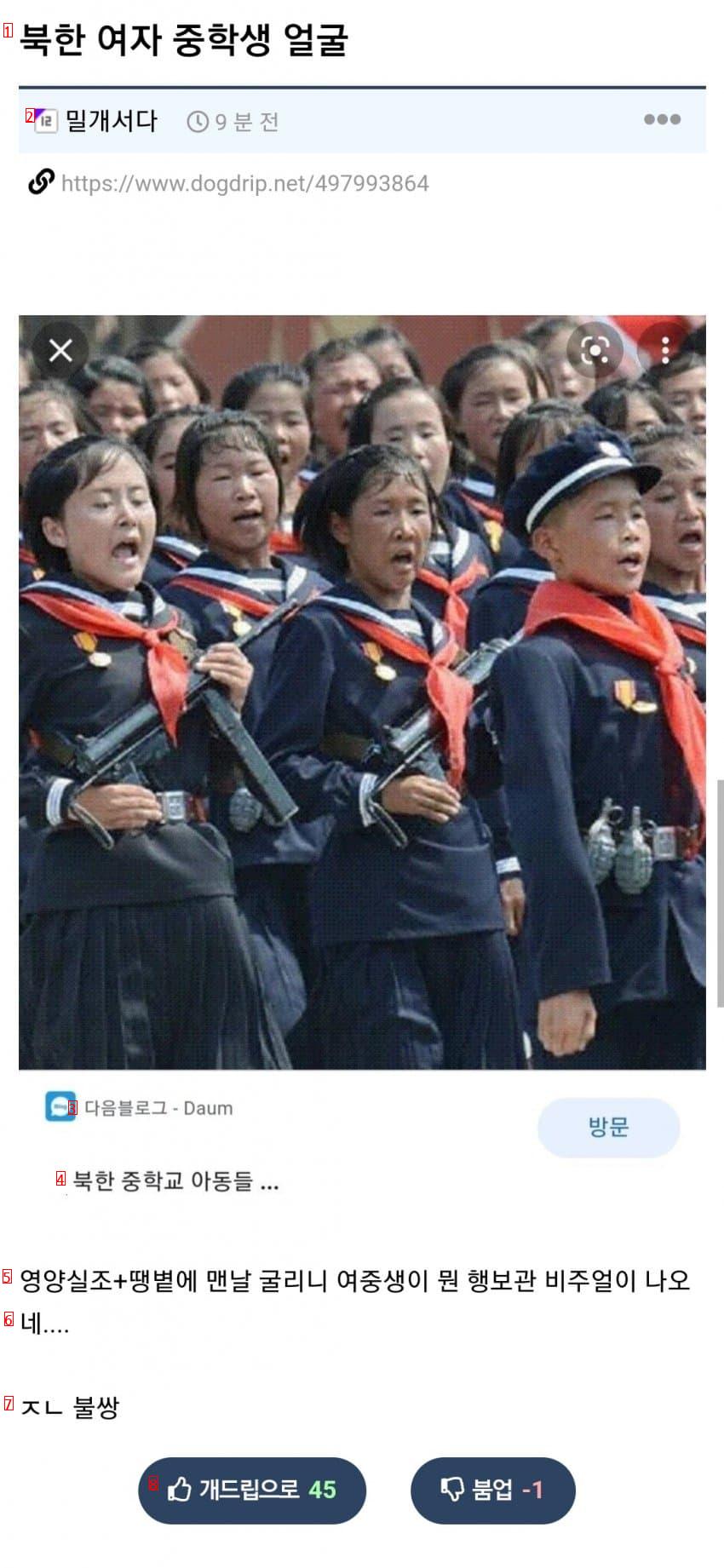 북한 여중생 얼굴