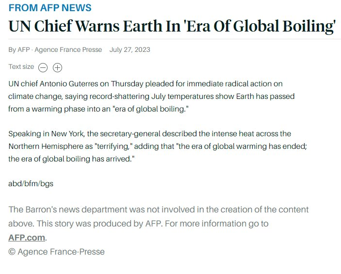 속보) UN 오피셜 """"지구 온난화""""는 끝났다
