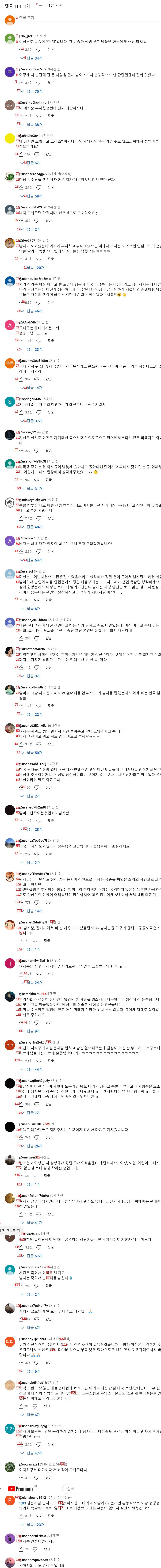 꼴페미년들이 장악한 엠빙신 유튜브 댓글창 근황