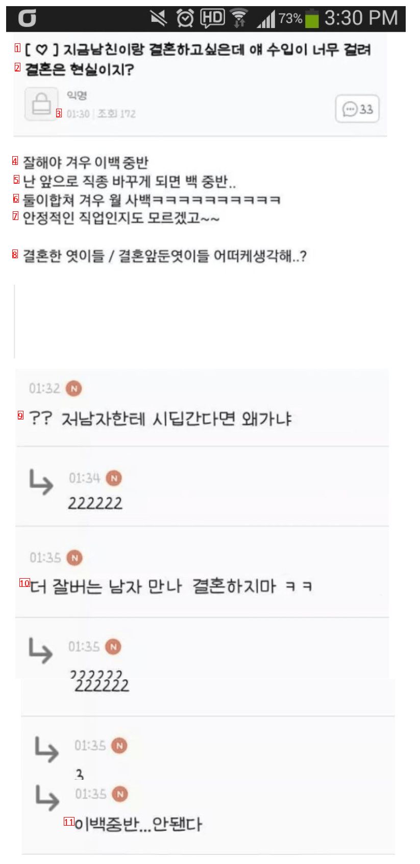 월급 250 받는 남자랑 결혼 못하겠다는 여자