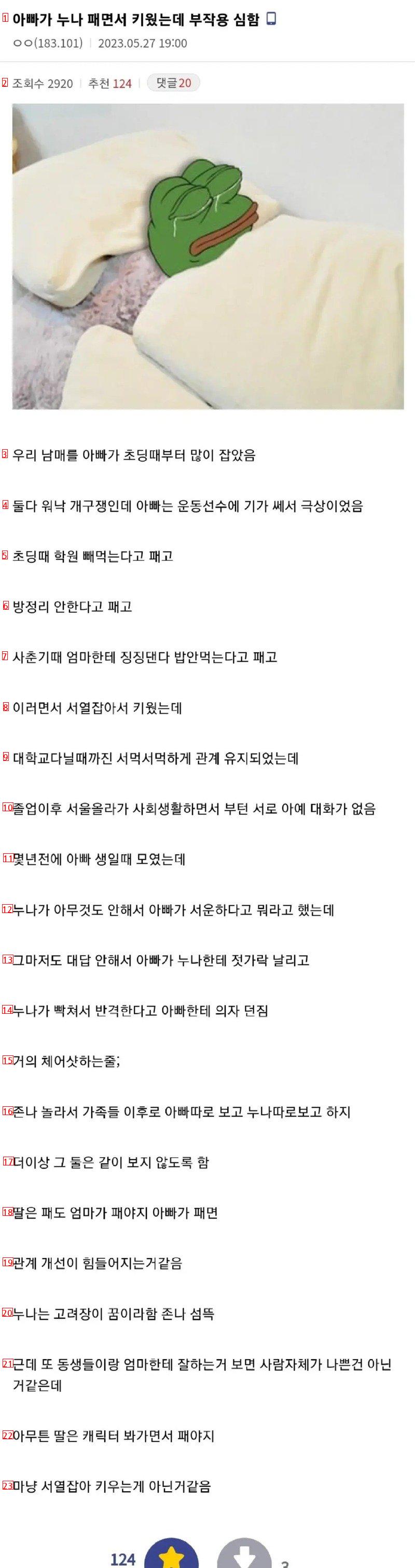 아빠가 누나 패면서 키웠는데 부작용 심함