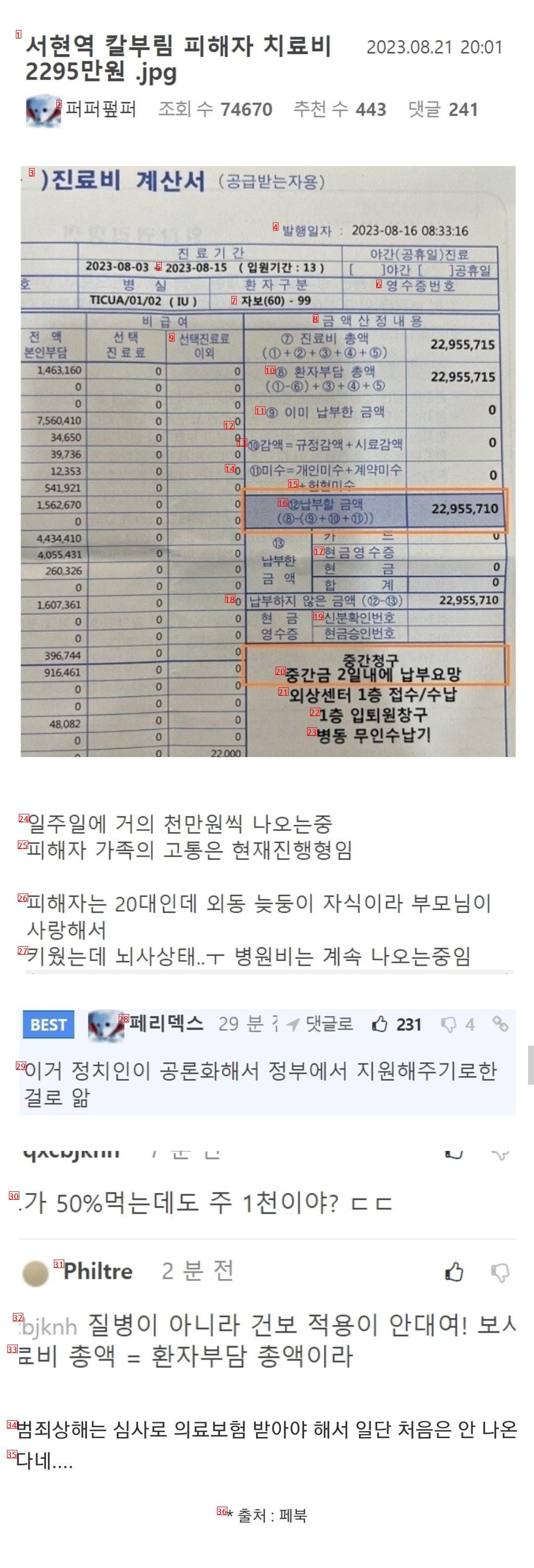 ソヒョン駅刃物で刺された被害者の治療費2295万ウォン