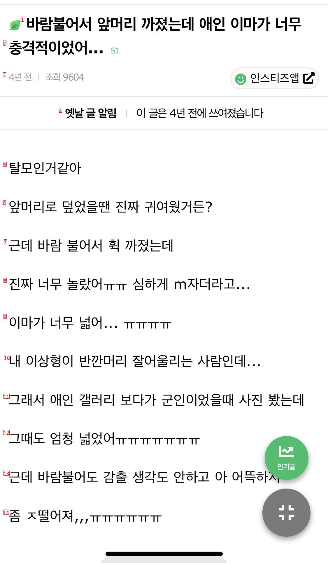 남친 이마 보고 정떨어진 인티녀