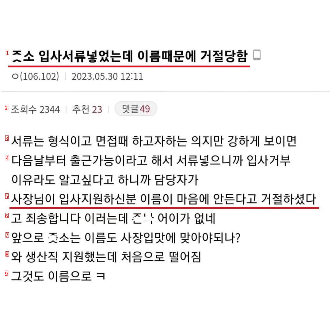 이름때문에 서류 탈락한 취준생