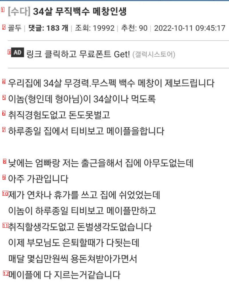 메이플 인벤에서 구제불능 형을 갱생 시켜 달라는 동생