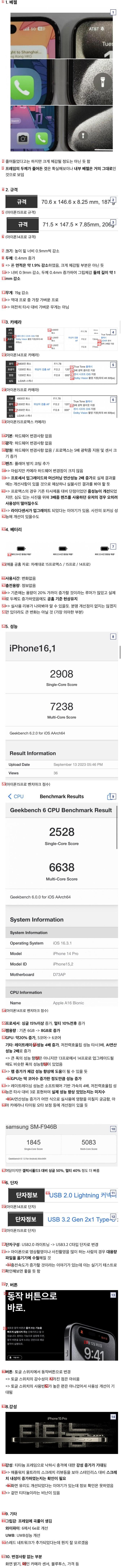 아이폰 14 프로 -> 아이폰 15 프로 변경점 정리