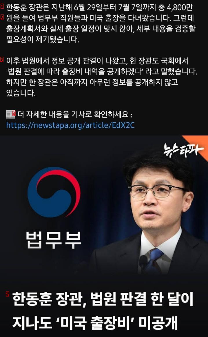 ●米国出張費を公開しない韓東勳（ハン·ドンフン