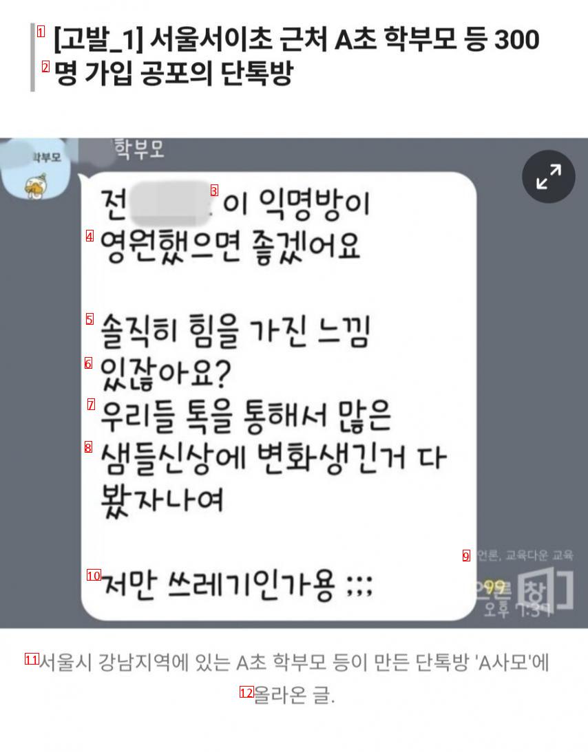 서이초 근처 A초등학교 학부모들의 단톡방 수준