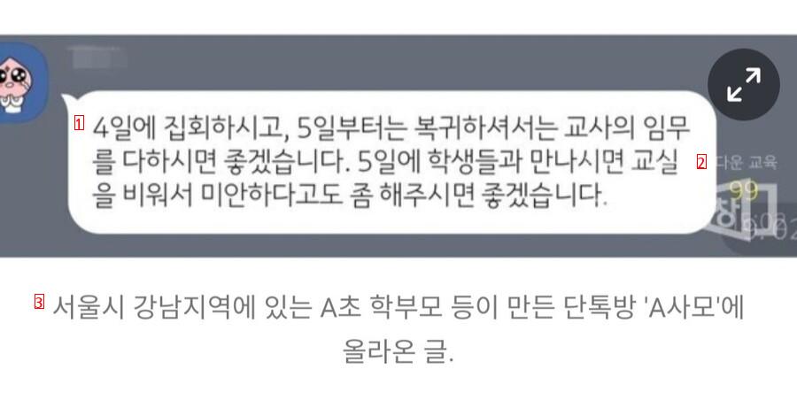 서이초 근처 A초등학교 학부모들의 단톡방 수준