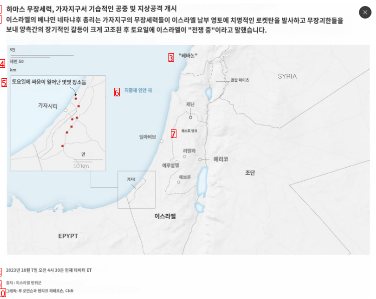이스라엘 가자지구 공습 위치들