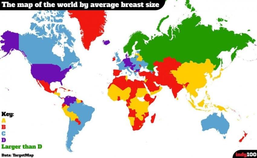 全世界平均バストサイズの地図