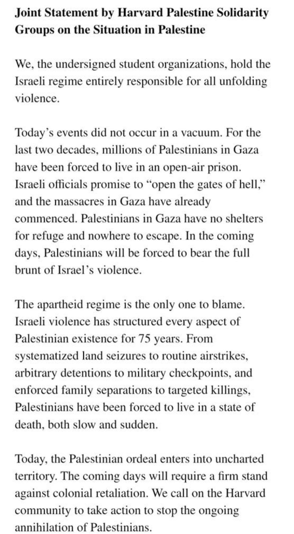 “팔레스타인은 책임없다” 선언한 하버드 학생단체들.jpg