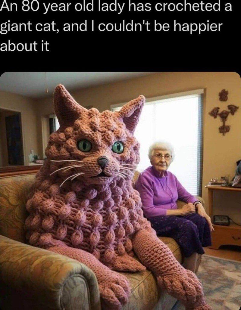 할머니가 뜨개질한 고양이