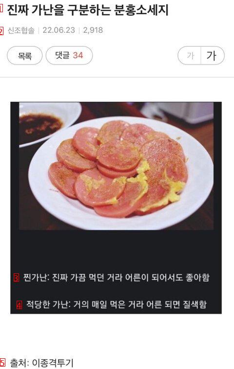 진짜 가난을 구분하는 분홍소세지