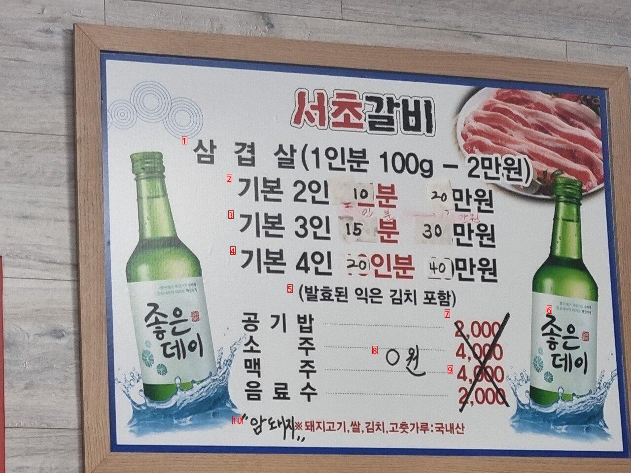 가격 인상된 부산 서초갈비 jpg