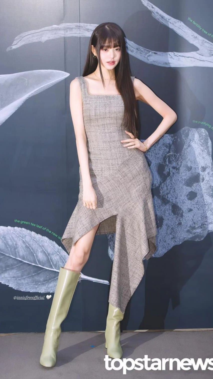 モデル 頬を殴る アイブ チャン·ウォニョン グレー ドレス フィット パーフェクト 美貌