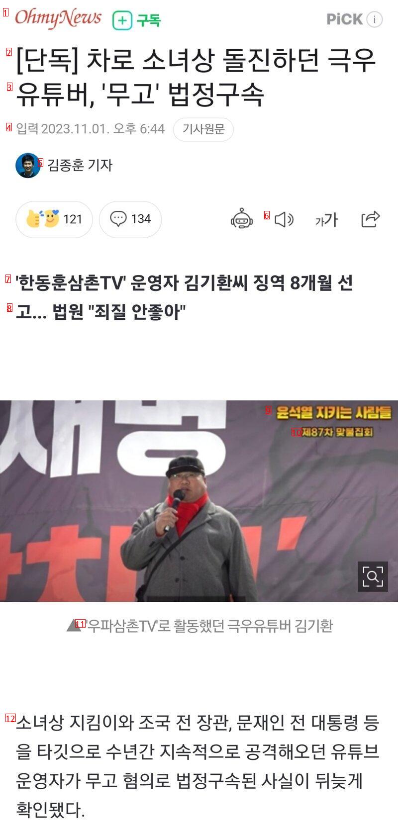 한동훈삼촌TV 운영자 김기환 법정구속 됫다네요