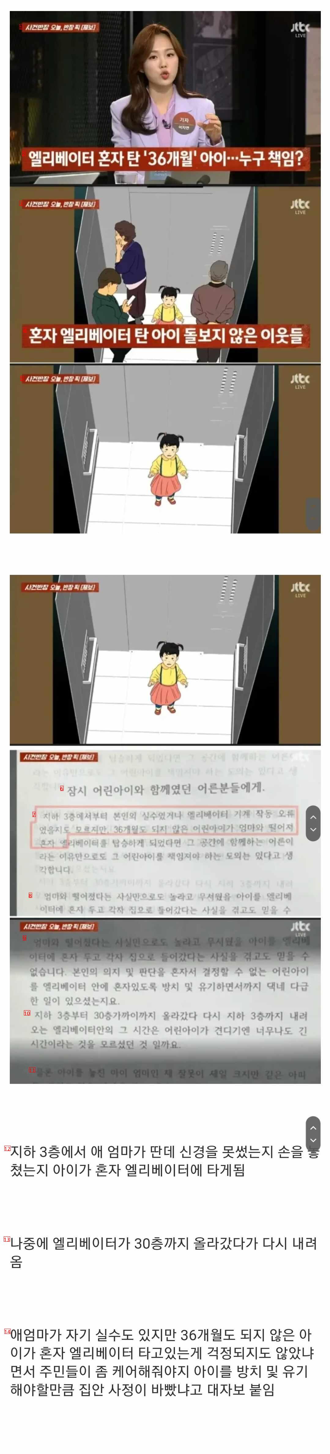 엘리베이터에 혼자탄 36개월 아이... 화가나 대자보 붙인 애엄마