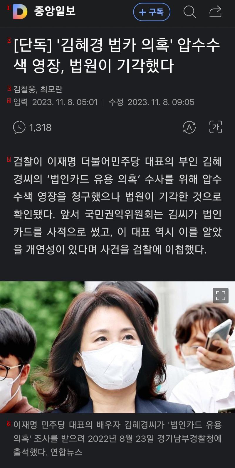 김혜경 법카 의혹 수색 영장, 법원이 기각