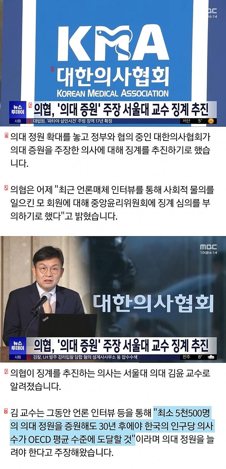 의협, ''의대 증원'' 주장 서울대 교수 징계 추진