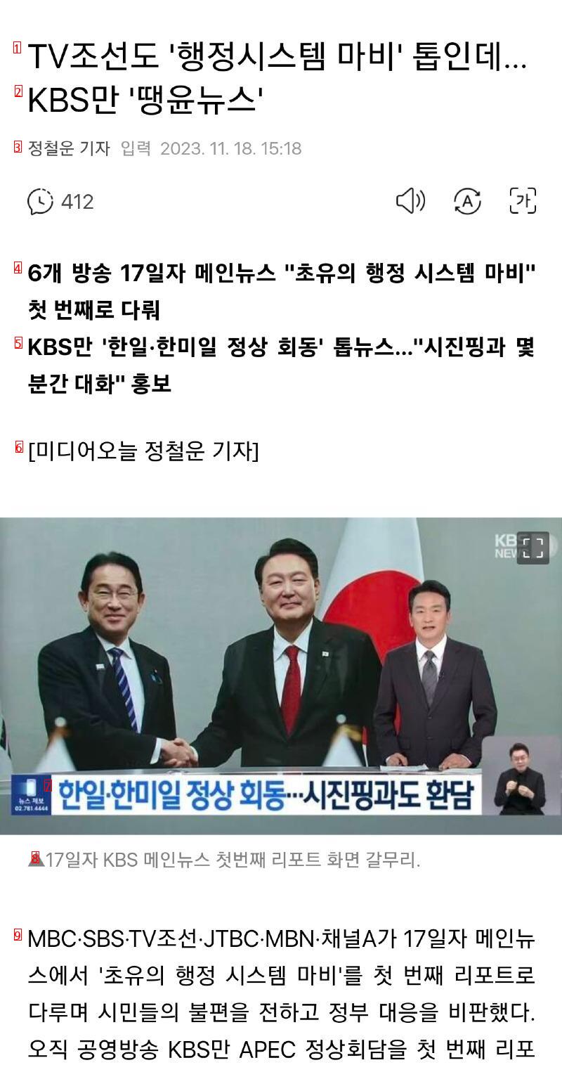 テレビ朝鮮も行政システム麻痺のトップだが…···KBSだけテンユンニュース